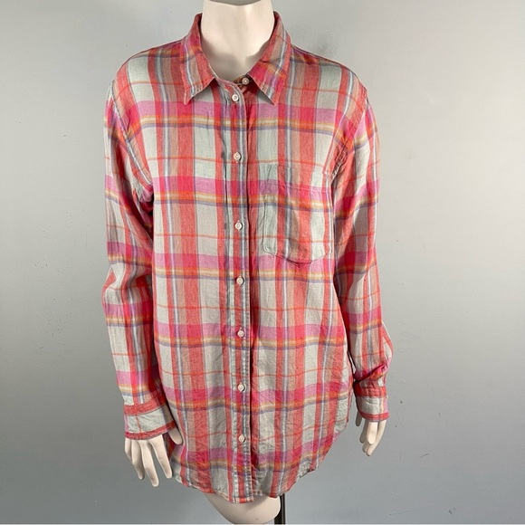 Gap Womens Size Large 100% Linen Button Down Shirt Plaid Long Sleeves - Picture 1 of 13